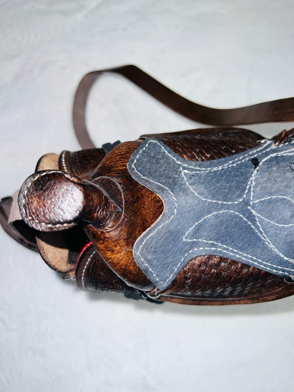Hand Crafted Brown Woven Saddle-Style Shoulder Bag - Picture 8 of 15